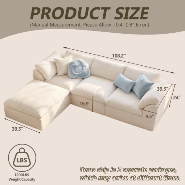 108'Oversized Boneless Modular L-Shape Cloud Sofa